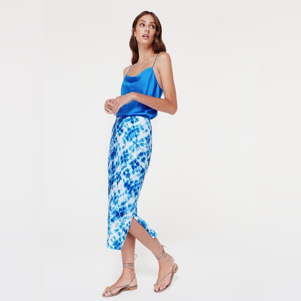CAMI NYC Blue & White Tie Dye Silk Midi Skirt